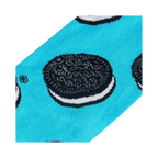 Detailed close-up shot of the Oreo cookie design on the sock fabric.