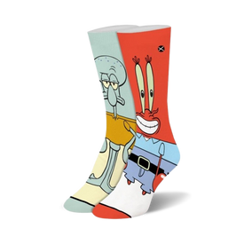 squidward & mr krabs spongebob squarepants themed womens multi novelty crew socks