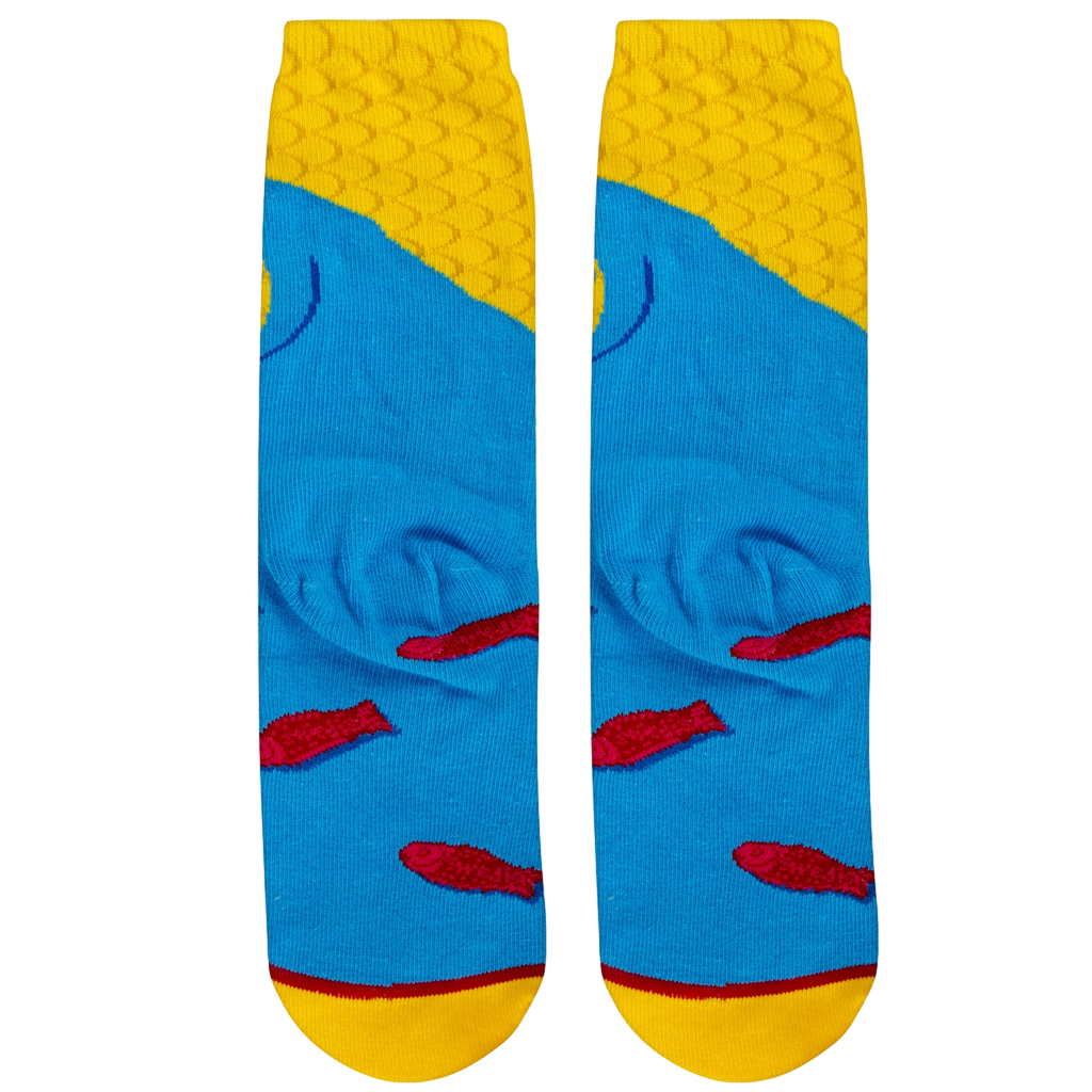 Close-up detail shot of the Swedish Fish sock design; highlighting the colors and candy details.