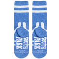Detailed close-up of the Towelie socks' heel, showing the 'Towlie' text in white lettering on a blue background.