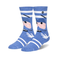 Pair of blue crew socks with a South Park Towelie design. The socks feature a cartoon face with red eyes and white stripes.