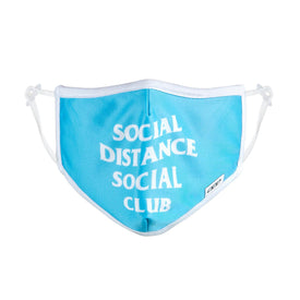 blue socks with "social distance social club" text, celebrating quarantine in style!  