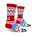 Close-up view of Froot Loops Ugly Sweater socks showcasing the design details and Froot Loops logo.