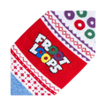 Flat lay showcasing a pair of Froot Loops Ugly Sweater socks against a white background.