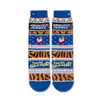 Flat lay product shot of Frosted Flakes crew socks, showing full design detail.