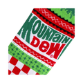 Close-up detail shot of the Mountain Dew Ugly Sweater socks, highlighting the knitted texture and Mountain Dew logo.