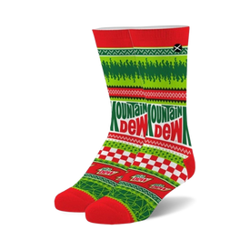 mountain dew ugly sweater mountain dew themed mens & womens unisex green novelty crew socks