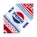Close-up of the Pepsi Ugly Sweater sock's design, showcasing the detailed Pepsi logos and Fair Isle pattern.