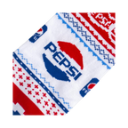 Close-up of the Pepsi Ugly Sweater sock's design, showcasing the detailed Pepsi logos and Fair Isle pattern.