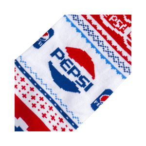 Close-up of the Pepsi Ugly Sweater sock's design, showcasing the detailed Pepsi logos and Fair Isle pattern.