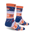 Lifestyle shot showing the Chuckie Ugly Sweater socks on a person's feet, showcasing how they look worn.