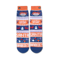 Flat lay product shot of the Chuckie Ugly Sweater socks, showcasing the full design from top to toe.