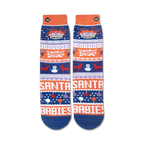 Flat lay product shot of the Chuckie Ugly Sweater socks, showcasing the full design from top to toe.