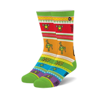 Crew socks in green, red, yellow, and blue feature a pixelated Teenage Mutant Ninja Turtles ugly sweater design.