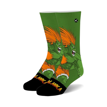 street fighter 2 blanka green crew socks - unleash the electrifying warrior with every stride.  
