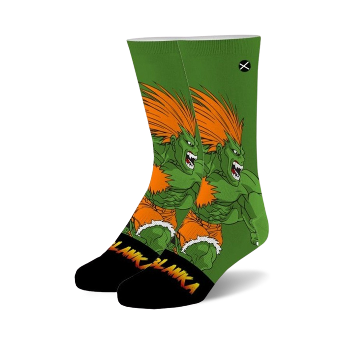 street fighter 2 blanka green crew socks - unleash the electrifying warrior with every stride.   }}