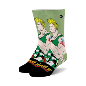 street fighter 2 guile street fighter themed mens & womens unisex green novelty crew socks