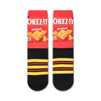 Close-up shot of Cheez-It socks, highlighting the Cheez-It box design on the sock.