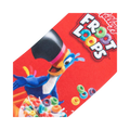 Close-up detail shot of the sock, focusing on Toucan Sam and the Froot Loops cereal print.