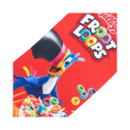 Close-up detail shot of the sock, focusing on Toucan Sam and the Froot Loops cereal print.