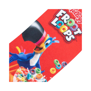 Close-up detail shot of the sock, focusing on Toucan Sam and the Froot Loops cereal print.