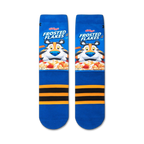 Close-up view of two Frosted Flakes socks laid flat, showing the full design and details.