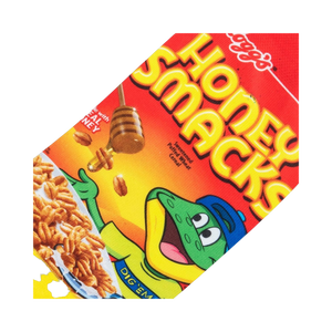 Detailed close-up of the Honey Smacks cereal box design on the socks, highlighting the mascot and cereal pieces.