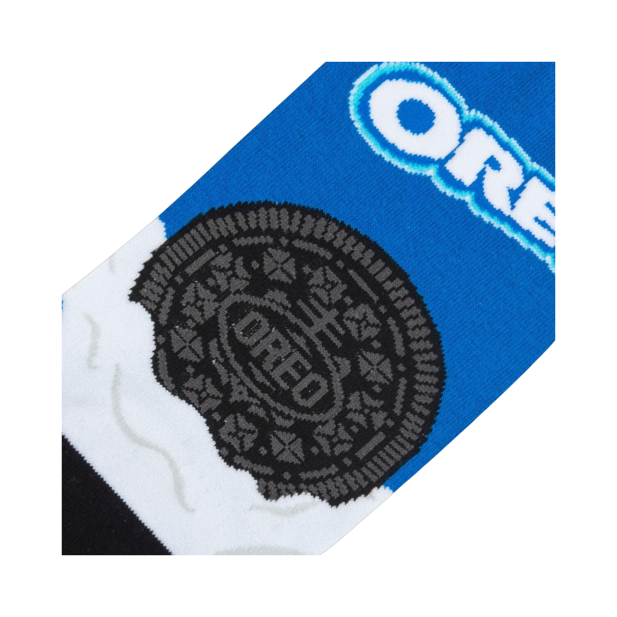 Close-up detail shot of the Oreo cookie graphic on the sock, highlighting the texture and detail.