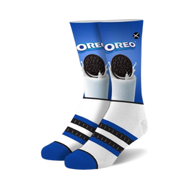 oreo & milk oreo themed mens & womens unisex blue novelty crew socks