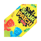 Close-up detail shot focusing on the Sour Patch Kids logo and candy imagery printed on the socks.