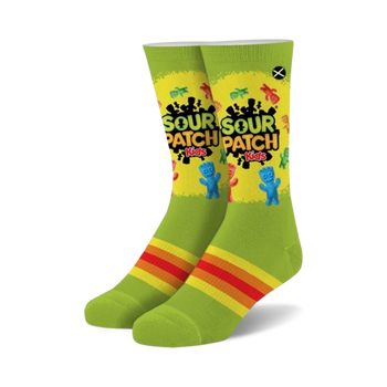 sour patch bag sour patch kids themed mens & womens unisex green novelty crew socks