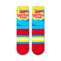 Flat lay showcasing a pair of Swedish Fish crew socks. 