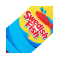 Close-up detail shot of the Swedish Fish logo on the socks.