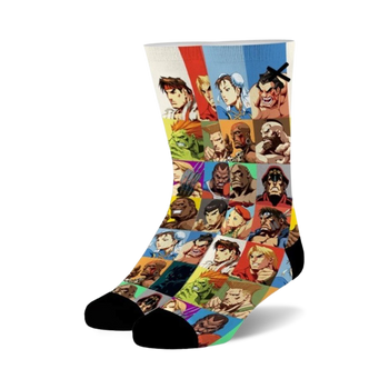 unisex street fighter 2 select your fighter crew socks with colorful character grid pattern.   