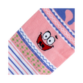 Close-up of the Patrick Star face detail on the pink section of the sock.  Shows the intricate embroidery.