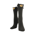 Tall black socks with a bear face at the top cuff featuring a tan muzzle and small 3D ears sticking out from the edges.
