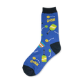 Crew socks in blue with pickleball paddles, balls, and the word "Dink."  Fun, colorful design for pickleball enthusiasts.