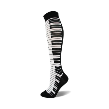 piano music themed womens black novelty knee high socks