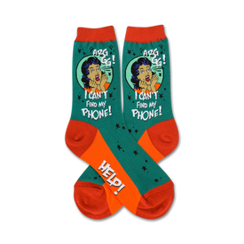lost phone funny themed womens green novelty crew socks