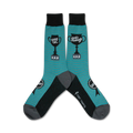 Pair of teal and black crew socks.  One sock reads 'Very OK' and the other 'Good Enough', both displayed on a trophy graphic above three stars.