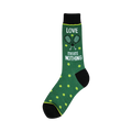Men's crew socks, dark green with yellow tennis balls and crossed tennis rackets. Text reads 'LOVE means NOTHING'.