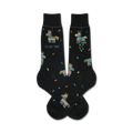 A pair of black crew socks with colorful piñata donkey designs and the text 'I'd Hit That'.