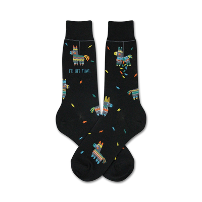 mens crew socks - black - i'd hit that - cartoon pi??atas wearing party hats   