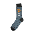 Crew socks in gray with black paw prints and the text 'People No. Dogs Yes.' in orange and white.