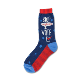 vote political themed womens blue novelty crew socks