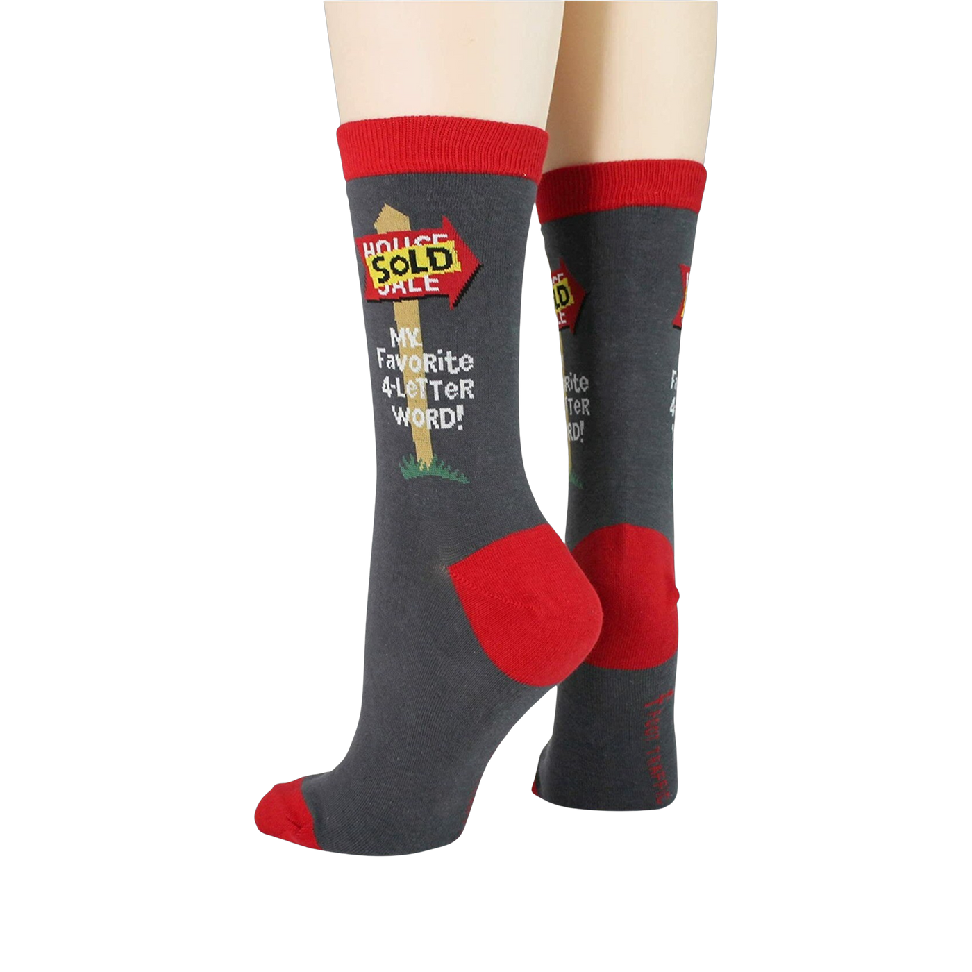 Close-up view of the 'Realtor' socks, focusing on the 'House Sold' graphic.
