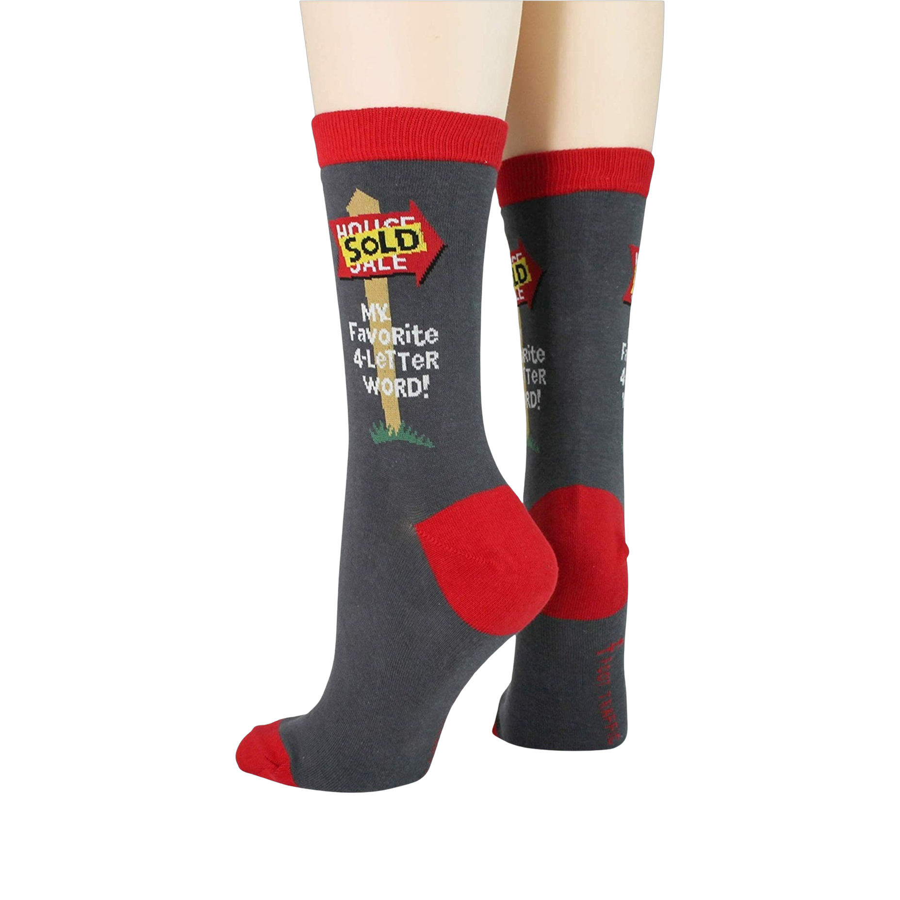 Close-up view of the 'Realtor' socks, focusing on the 'House Sold' graphic.