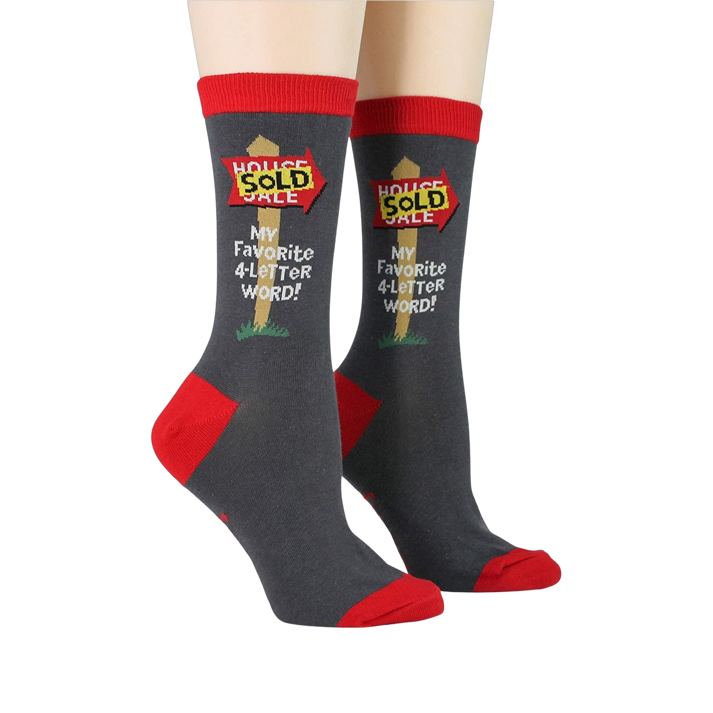Another view of the 'Realtor' socks on a model's feet, showcasing the fit and design from a different angle.