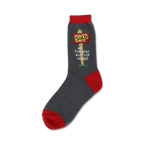 Crew socks in dark grey with red cuffs.  Design features a 'House Sold' sign and the text 'My Favorite 4-Letter Word!'