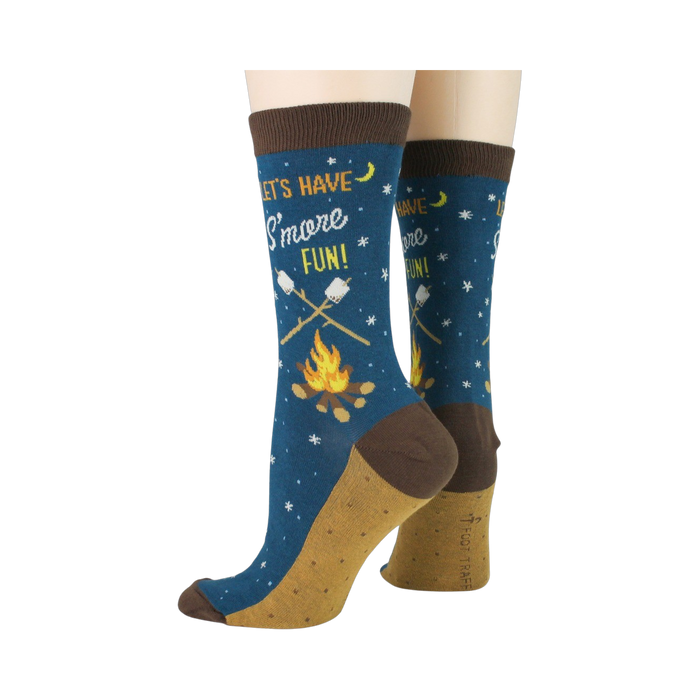 Back view of a model wearing the 'Let's Have S'more Fun!' socks.